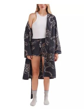 Desmond & Dempsey - Jag Print Quilted Robe (Navy)